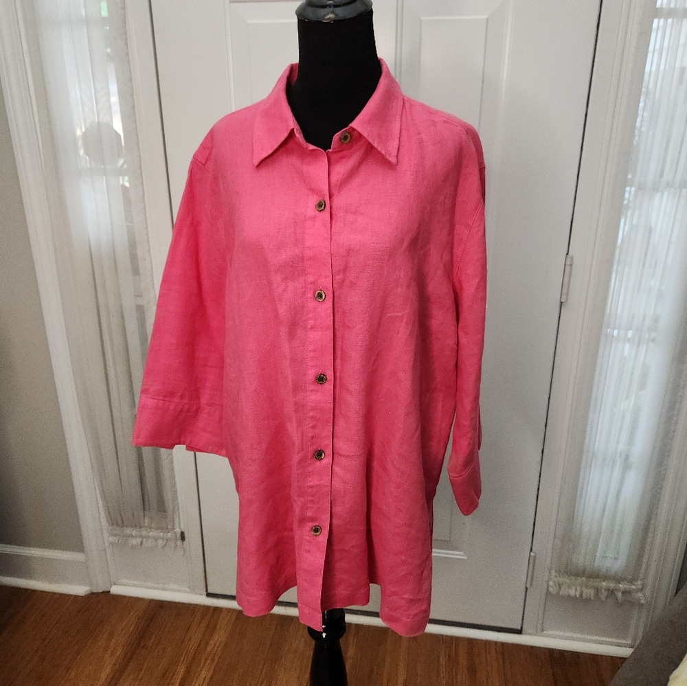 Chico's Design 100% Linen Pink Blouse Size Chico's 3 = 16 = XL